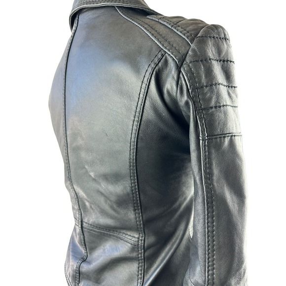 Michael Michael Kors Motorcycle Leather Jacket Distress Black Zip Moto Womens M - Picture 8 of 16